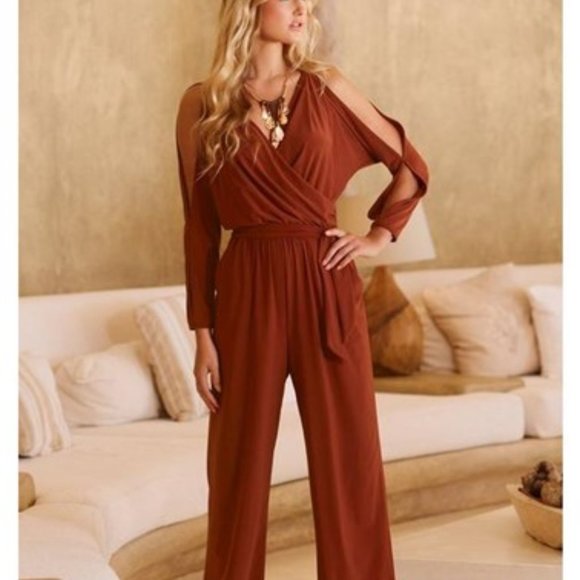 Boston Proper Cold Shoulder Surplice Jumpsuit - Size S - Picture 2 of 11
